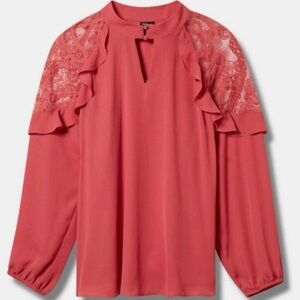 Women's Torrid Georgette Lace Crochet Inset Peasant Top Plus Size 2X